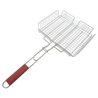 Panier de barbecue métallique réglable avec poignée en bois, grille en fil métallique et couvercle, pince à griller pour barbecue extérieur
