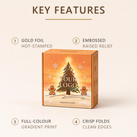 Boîte cadeau de Noël personnalisée en papier or chaud avec arbre étoilé lumineux et hommes en pain d'épices pour offrir en cadeau de Noël