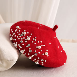 Gorro de Niña, Gorro de Lana de Cachemira Cálido y Encantador para Otoño, Gorros de Lana de Color Caramelo con Perlas, Boina Negra de Moda para Niños - Product Image 4