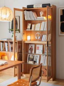 Librería grande de madera maciza de diseño moderno con función de visualización de prevención de polvo de media casa y puerta de vidrio para almacenamiento de apartamentos - Product Image 2