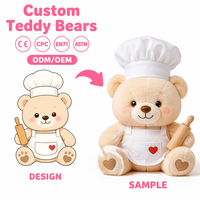 Ours en peluche personnalisé Chef Bear, jouet en peluche doux en gros avec chapeau et tablier, ours en peluche OEM ODM pour cadeau d'enfant EN71 CE ASTM
