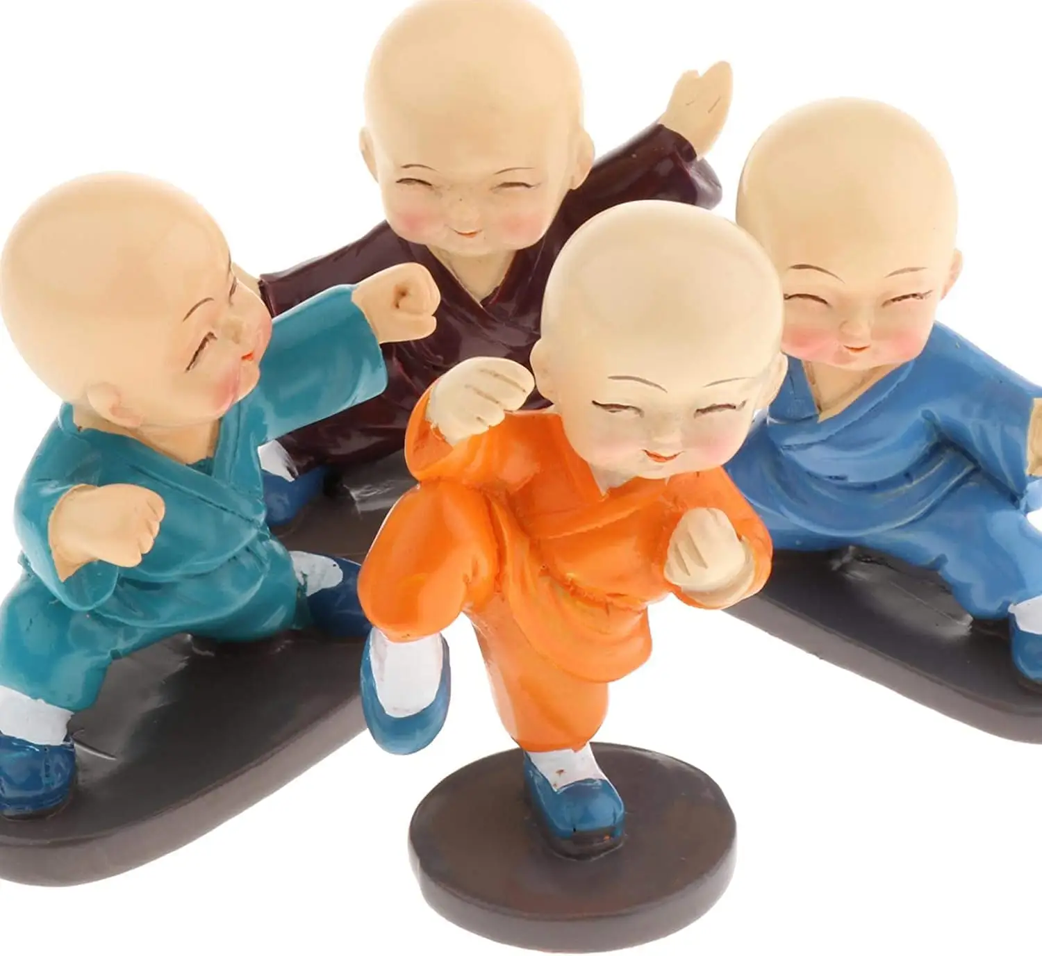 Little Lovely Lifelike Classic Chinese Four Monk Resin Statue for Buddhist Table Decoration to Chinese Culture Lovers