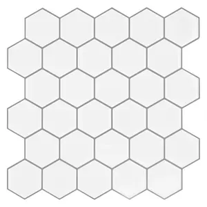 Peel and stick Backs plash wall tile Easy DIY White sticker Hexagon Tile Backs plash Wall Stickers 12 ''x 12 Backsplash