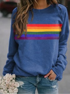 Colorful Women <strong>Rainbow</strong> <strong>Tops</strong> Ladies Fashion Striped Hoodie Sweater Female Casual Long Sleeve O-neck Pullovers for Women - Product Image 2