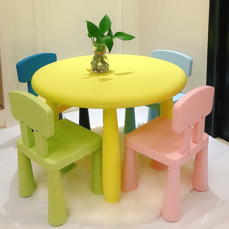 Yellow round table small back chair-pink green blue sea blue