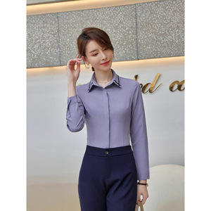 Women's Long Sleeve Shirt With Tie Neck Poplin Button Down Workwear For Business Commute Interview - Product Image 4