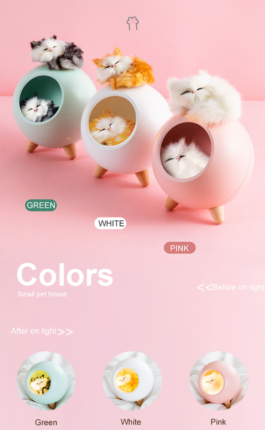 Cat House Night Light Touch Dimming LED Mini Cat Lamps Kids Bedroom Christmas Decor Holiday Gift