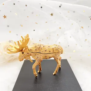 금 사슴 손으로 그린 금속 공예 보석 상자 동물 가정 장식 수공예품