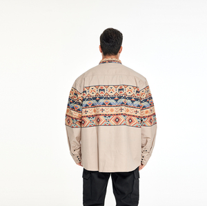 Chemise-veste décontractée pour <span class=keywords><strong>homme</strong></span> à imprimé aztèque, style ethnique vintage Navajo, manches longues, boutonnée, en sergé de coton - Product Image 6