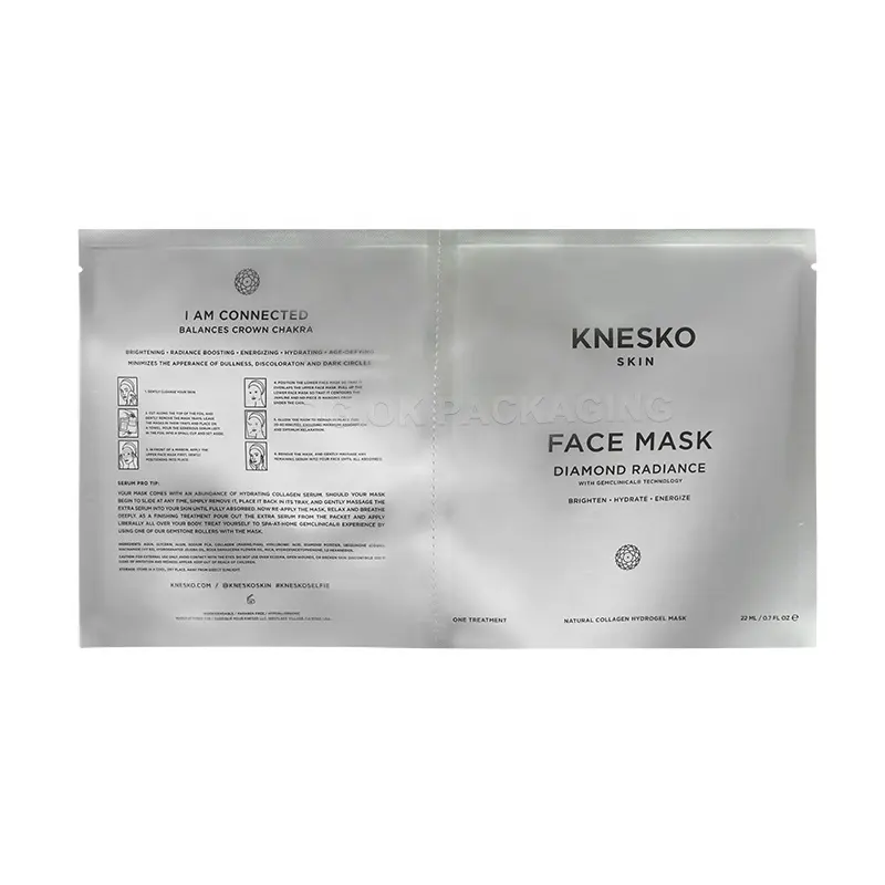 Sacchetto di imballaggio per maschera facciale in foglio di alluminio per uso alimentare con sigillo a tre lati con sigillo con Design
