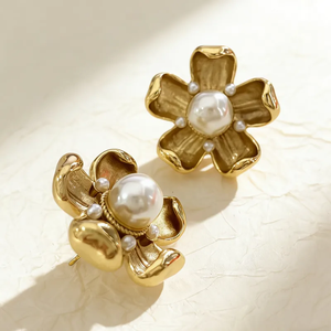 Pendientes de Perlas Artificiales de Acero Inoxidable 304 Chapados en Oro de 18K de Lujo, Pendientes Geométricos para Mujer, Accesorios - Product Image 4