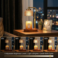 Chauffe-bougie à intensité variable avec minuterie, lampe électrique pour fondre la cire, chauffe-bougie sans flamme à hauteur réglable, design rétro en verre et bois