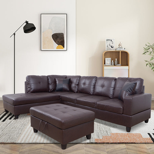 Convertible Leather Storage Square Sectional <b>Sleeper</b> <b>Sofa</b> Set for Living Room Apartment Hotel or Villa Leather Material - Product Image 6
