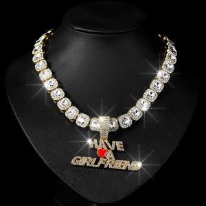 Iced Out Square Diamond Cadena cubana con aleación y Full Bling Rhinestone <span class=keywords><strong>Novio</strong></span> Novia Colgante Gargantilla Collar - Product Image 6