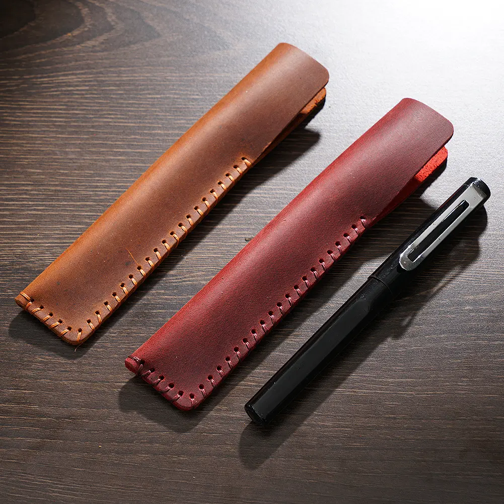 LABON-Funda de cuero de primera capa para bolígrafo, funda protectora de cuero, para regalo creativo, Retro, hecho a mano