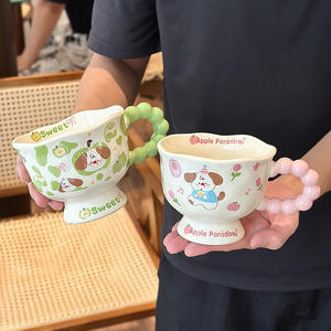 Cute Puppy <b>Ceramic</b> <b>Mug</b> Green Pink Cartoon Design With Handle And Spoon For Girls Couples Home Use Spring 2025 - Product Image 2