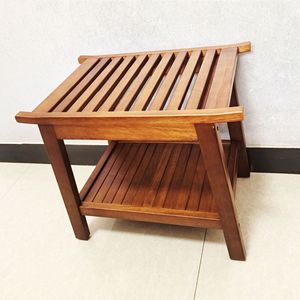 Three Craftsmen Teak Shower Stool 50x35x46cm Double Layer Bathroom <b>Bath</b> Seat Outdoor Pool Side <b>Storage</b> Rack - Product Image 4