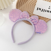 Serre-tête tendance en plastique à paillettes avec oreilles de souris et nœud rose mignon fait main pour enfants, idéal pour les parcs d'attractions et les séances photo