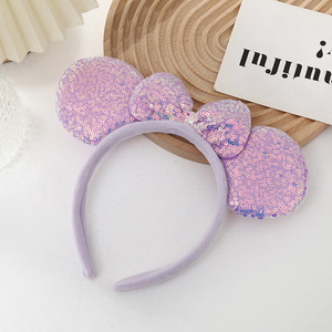 Fascia per capelli con orecchie da topo in paillettes, fatta a mano, con grazioso fiocco rosa, alla moda, per bambini, ideale per parchi divertimento e foto - Product Image 4