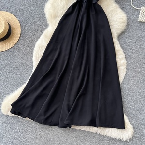 <span class=keywords><strong>Robe</strong></span> <span class=keywords><strong>longue</strong></span> en mousseline de soie pour femmes, nouvelle collection, noire et blanche, avec empiècements en dentelle, décontractée - Product Image 3