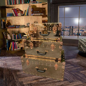 Vintage Clássico Mala De Aço Inoxidável com Rodízio Spinner para Armazenamento e Fins Decorativos - Product Image 2