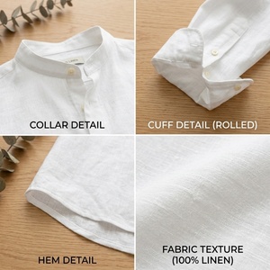 Chemise décontractée homme en lin et coton 100% uni, manches longues, respirante, boutonnée, multicolore, pour l'été, vente en gros, TKAN8109 - Product Image 4