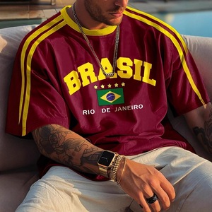 <span class=keywords><strong>Camiseta</strong></span> Deportiva Casual a Rayas Clásica y Cómoda con Estampado de la Bandera de la Selección Nacional de Fútbol de <span class=keywords><strong>Brasil</strong></span>, Río de Janeiro, para Hombre - Product Image 1