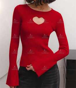 Chandail en tricot côtelé de couleur unie à manches longues pour femmes OEM et ODM fabriqué en usine sur mesure vente en gros - Product Image 3