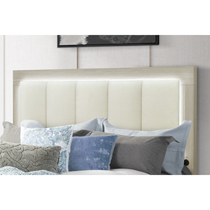 Modern Adjustable Convertible Soft <b>Bed</b> with Natural and White Storage and LED Queen <b>Bed</b> - Product Image 4