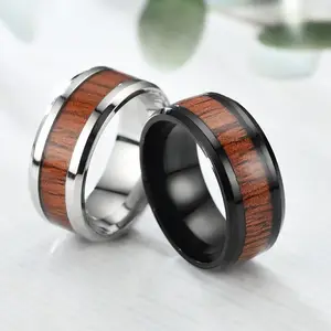 Schmuck 8mm Whiskey Holz Original-Einsatz schwarzer Wolfram-Ring für Herren Damen Mode Verlobung Ehering