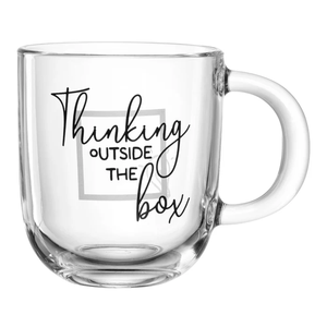 Mug en verre « Thinking Outside The Box » 400 ml, tasse à café ou à thé transparente - Product Image 1