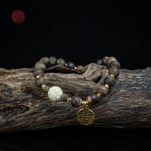Pulsera de Agarwood de 6mm con Cuentas de Oro Mixto y Piedra Tibetana, Joyería Feng Shui - Product Image 4