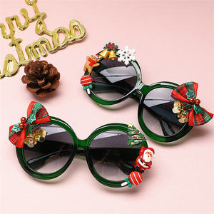 Рождественский подарок уникальные декоративные очки Санта-Клаус колокольчик олень носок Снежинка конфеты бант дерево кошачий глаз круглые солнцезащитные очки - Product Image 5