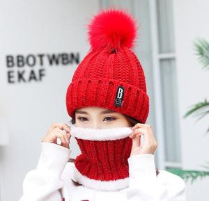 Conjunto de Bufanda y Gorro de Punto RTS para Invierno, Gorros Coreanos con Pompón Grande, Gorro de Punto para Mujer - Product Image 6
