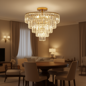 Lámpara de araña de cristal dorado de lujo, semiempotrada, grande y redonda, para sala de estar, comedor, LED E26, 2700K, blanco cálido - Product Image 2