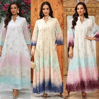 Robe Abaya Musulmane pour Femme à Col Montant, Manches Dégradées, Broderie Florale et Strass, Longue Robe Maxi pour Soirées et Événements
