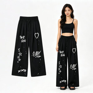 Pantalon décontracté pour femme à motif <span class=keywords><strong>graffiti</strong></span>, idéal pour l'été et la plage, coupe ample et élégante, doux et à jambes larges - Product Image 2