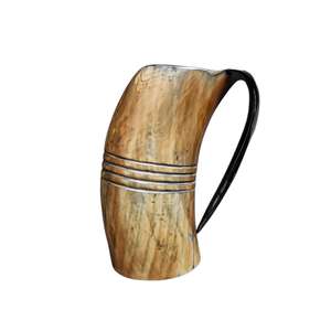 Handmade American Style Buffalo Horn <b>Ceramic</b> Cup Wooden Base Polished Carving for Festivals Historical Reenactments for Back - Product Image 6
