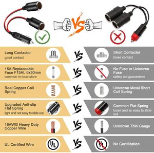 12V Fused <strong>Cigarette</strong> <strong>Lighter</strong> Male Plug with <strong>Leads</strong> &amp; LED Light, 16AWG Car Replacement <strong>Cigarette</strong> <strong>Lighter</strong> Plug Adapter <strong>Extension</strong> Cab - Product Image 6
