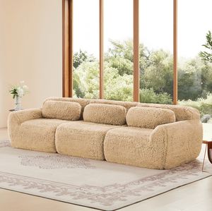 OE HOME W714S01567 114'' Soft Fluffy Plush Fabric Modular Sectional Sofa Set Ergonomic Design Ottoman Throw Pillows Adjustable - Product Image 3