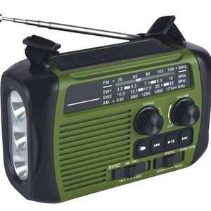 Radio de Emergencia Portátil Solar con Manivela AM FM SW, Linterna LED y Banco de Energía para Uso en Exteriores - Product Image 1