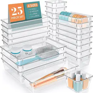 Extra Stevige Doorzichtige Plastic Lade Organizer Bakjes Met 100 Stuks Antislip Pads, 4 Maten Bureaulade Verdelers En Opslag