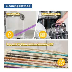 Brosse de nettoyage pour pailles en silicone, brosse à pailles réutilisable extra longue pour nettoyer les pailles et les gobelets en verre ou en métal, poignée antidérapante - Product Image 5