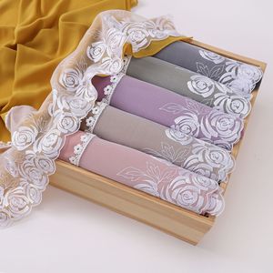 Customizable Solid Color <strong>New</strong> <strong>Style</strong> Rose Design Lace High Quality Chiffon Muslim Long <strong>Hijab</strong> - Product Image 1