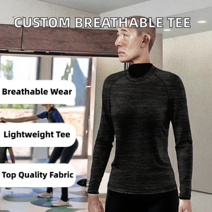 T-shirt de fitness à manches longues pour homme en coton/fibre de bambou, respirant, séchage rapide, col rond, logo brodé au dos, coupe ajustée - Product Image 2