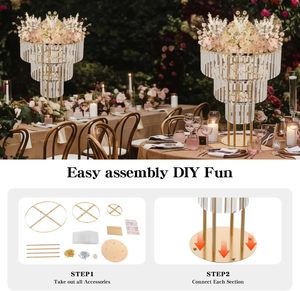 Moderno Supporto per Fiori da Matrimonio a 3 Livelli con Design Sospeso, Decorazione <span class=keywords><strong>in</strong></span> Metallo Dorato e <span class=keywords><strong>Cristallo</strong></span> - Product Image 6