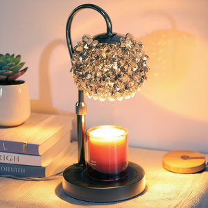 Modern Crystal Cone Flower Shade <b>Table</b> Lamp with <b>LED</b> Warm <b>Light</b> 2700K Wood Base E26 AC for Bedroom Decor - Product Image 1