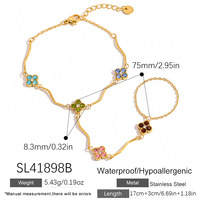 Ensemble de bijoux tendance SUMMLY, trèfle à quatre feuilles coloré en zircon, bracelet en acier inoxydable plaqué or 18 carats pour femmes, cadeau de vacances