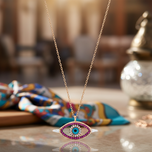 Collar de Plata de Ley 925 Hecho a Mano al por Mayor con Diseño de Ojo Turco y Rubí, Joyería Turca de Moda - Product Image 3