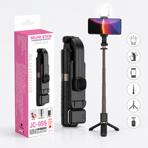 JC-09S Mini Trípode con Textura de Rejilla y Palo para Selfies con Luz LED de Relleno, Mango Compacto de Aluminio de 740mm - Product Image 3